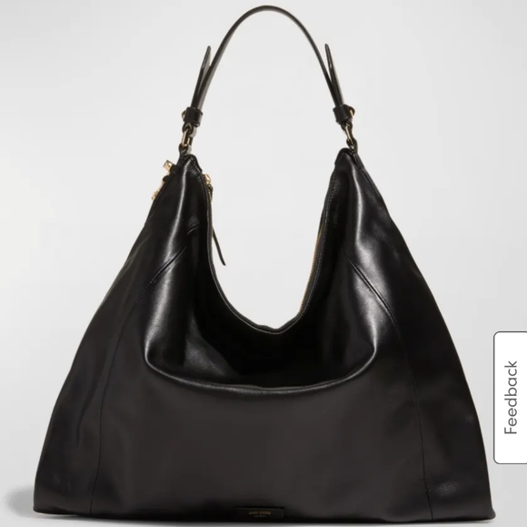 Jimmy Choo Calf Ana Zip Leather Hobo Bag Black and Silver - Picture 2 of 14